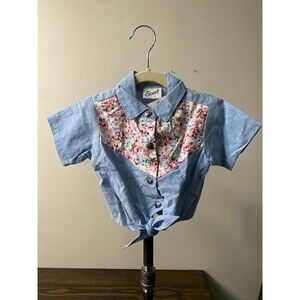 VTG 90s Heart Button Tie Waist Western Shirt Size 2T NOS
